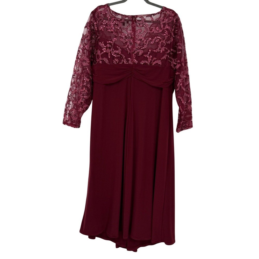 Marina 20W Burgundy Sequin Lace Bodice Long Sleeve Formal Gown Dress Party
